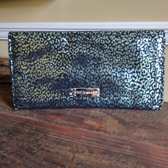 Betsey Johnson Green Teal Cheetah Clutch Handbag - Picture 2 of 6